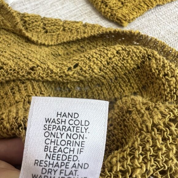 J. Jill Gilded Coin Mustard Yellow Open Knit Sweater Women’s M Petite - Picture 7 of 11